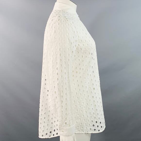 L'AGENCE Size L White Cotton Eyelet Button Up Shirt - Picture 3 of 7
